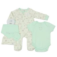 J13912: Baby Mint Teddy Waffle Fabric 5 Piece Net Bag Gift Set (0-9 Months)